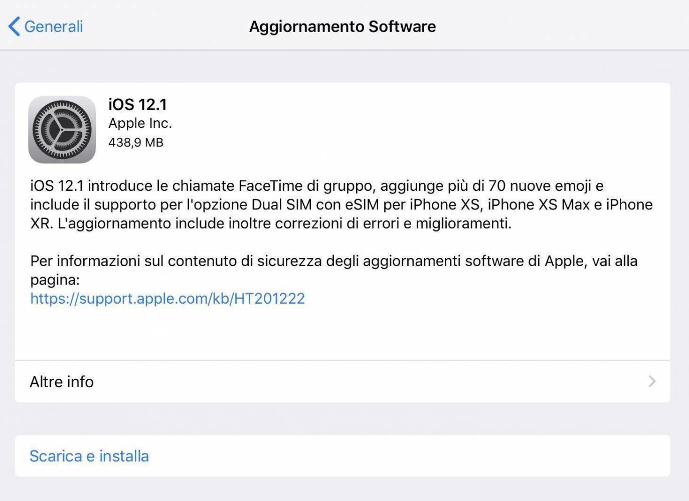 iOS 12.1 novità aggiornamento