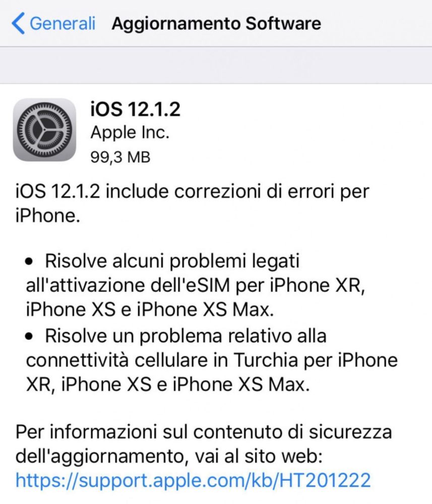 iOS 12.1.2 novità aggiornamento